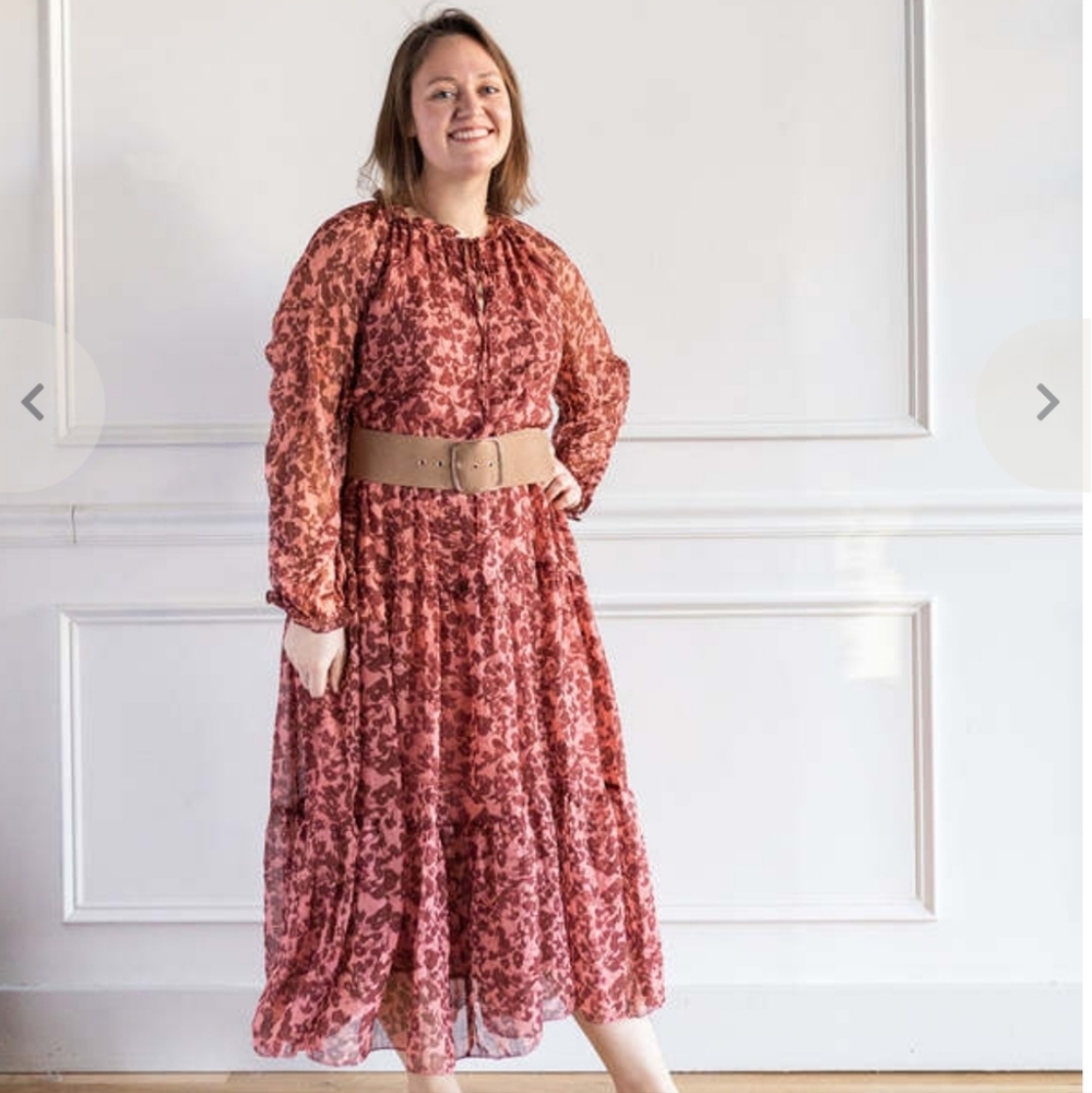 S One Size S M L Xl Floral Printed Maxi Rust Dress Soft Boho Gown